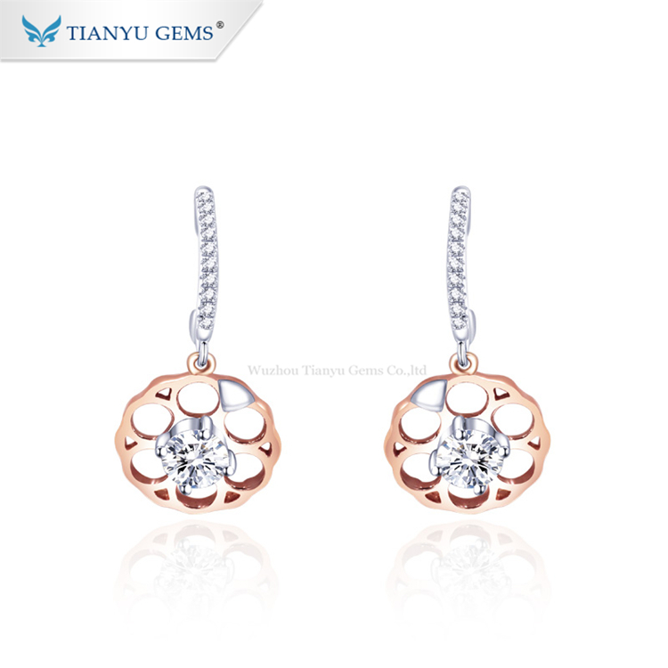 Tianyu Gems Gold Jewelry Earring DEF White Moissanite 14K Rose Gold Ladies Drop Earring 6