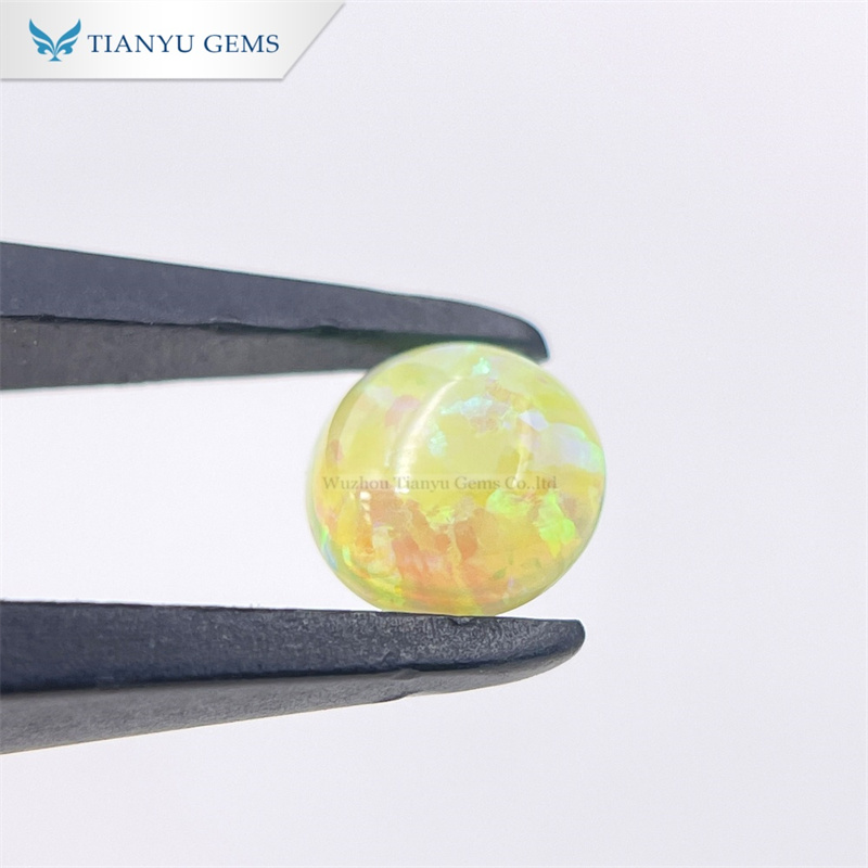 โอปอลสังเคราะห์สีเหลืองอ่อน CP12 เจียระไนทรงกลมแบบคาโบชอน 8