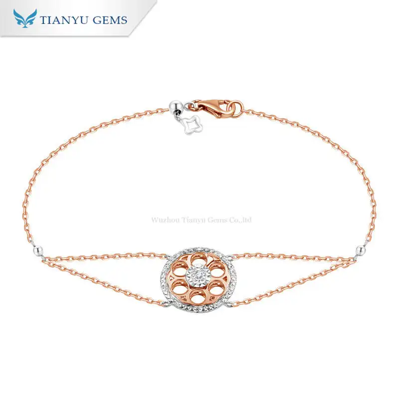 Tianyu Gems 14K rose gold moissanite diamond simple round hollow bracelet dating and commuter versatile 1