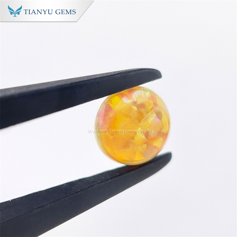 Potongan Cabochon Bulat CP04 Opal Sintetik Kuning Muda 8