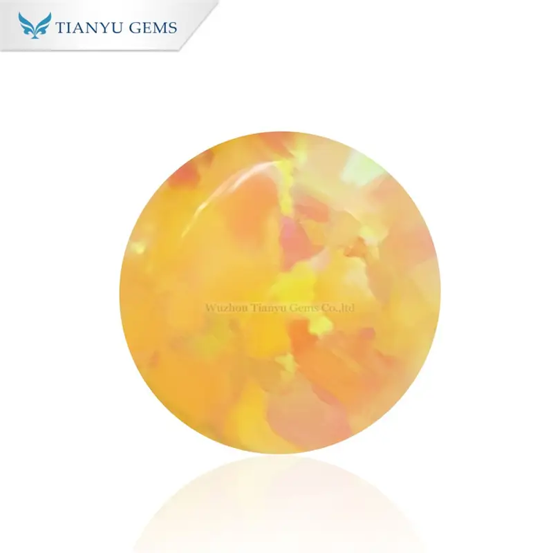 Potongan Cabochon Bulat CP04 Opal Sintetik Kuning Muda 1