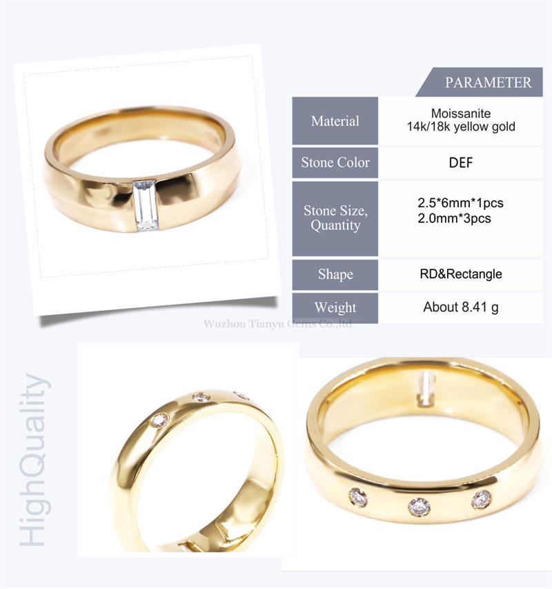 Tianyu Gems Customized Men Ring 10K 14K 18K Yellow Gold Excellent Colorless Moissanite Ring 8