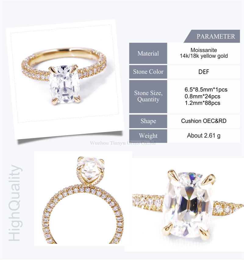 Singsing sa Pakikipagtipan na Pasadyang 6.5x8.5mm Lumang Mind Cut Moissanite Diamond 14K 18K Puting Ginto mula sa Tianyu Gems 7