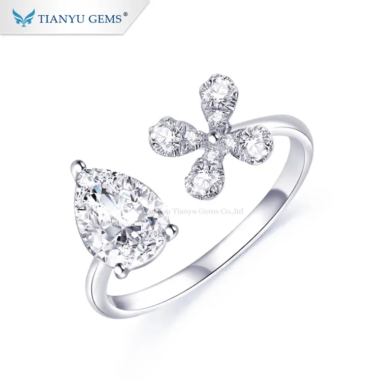 Tianyu gems customized free size pear shape moissanite diamond engagement white gold ring Rings 1