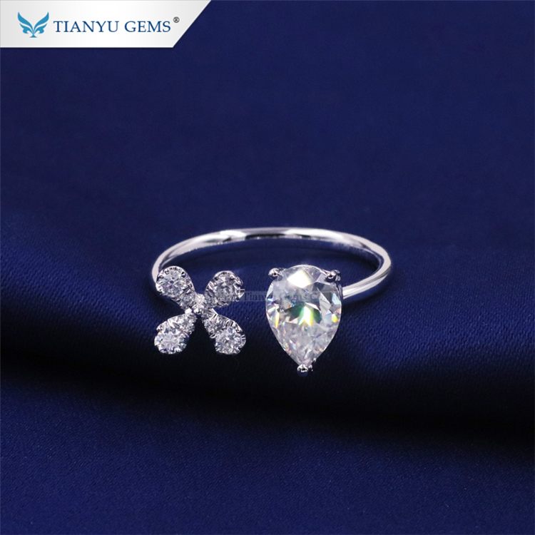 Tianyu gems customized free size pear shape moissanite diamond engagement white gold ring Rings 10