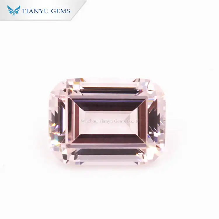 #28 Morganite Pink Light Nanosital Emerald Cut Synthetic Gemstone 1