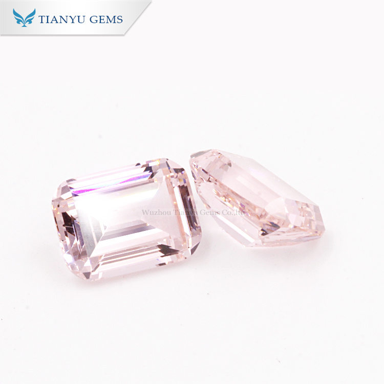#28 Morganite Pink Light Nanosital Emerald Cut Synthetic Gemstone 9