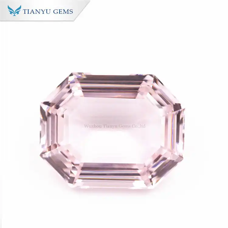 Big Size Emerald Cut #1447 Light Pink Nanosital Synthetic Gemstone 1
