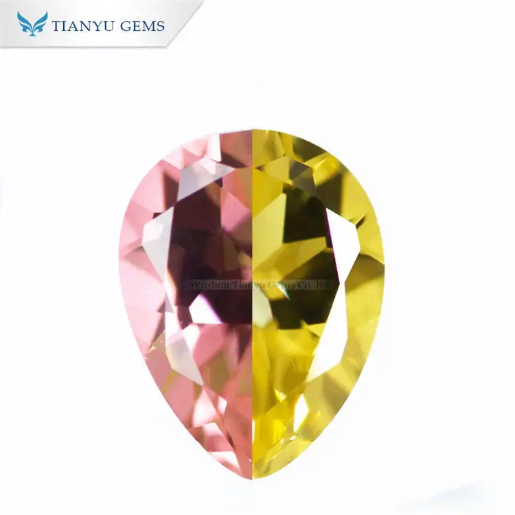 #204 Color Change Yellow Pink Nanosital Pear Cut Synthetic Gemstone 1