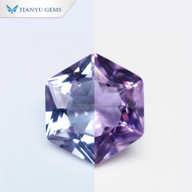 #115 Color Change Gray Purple Hexagon Cut Synthetic Gemstone Nanosital 9