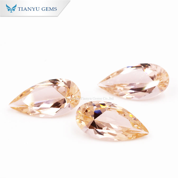 #777 Peach Morganite  Long Pear Cut Synthetic Gemstone Nanosital 8
