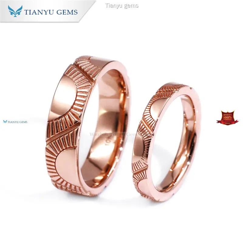 18K Rose Gold Engraved Couple Rings - Best Engagement Rings for Couples 1