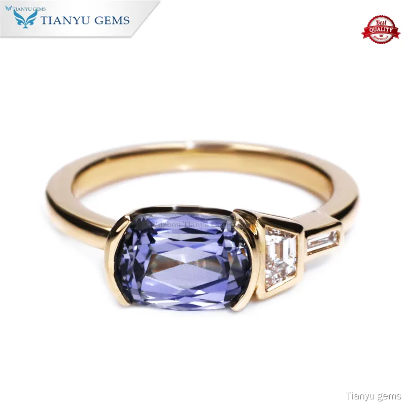 Sapphire and Lab Diamond Yellow Gold Ring - Ideal Green Gemstone Engagement 1