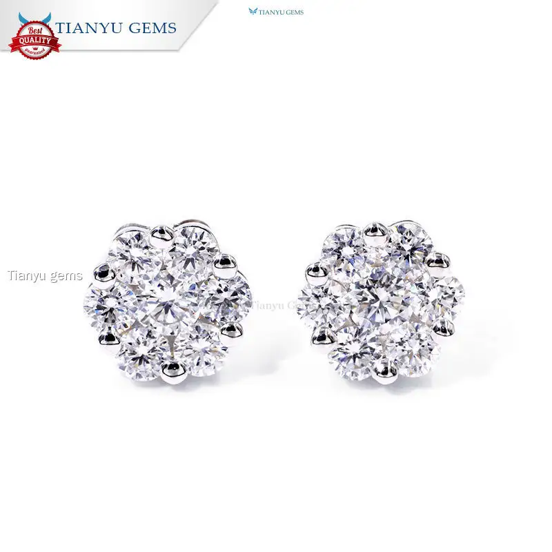 Flower Shape White Gold Diamond Earrings for Women 1