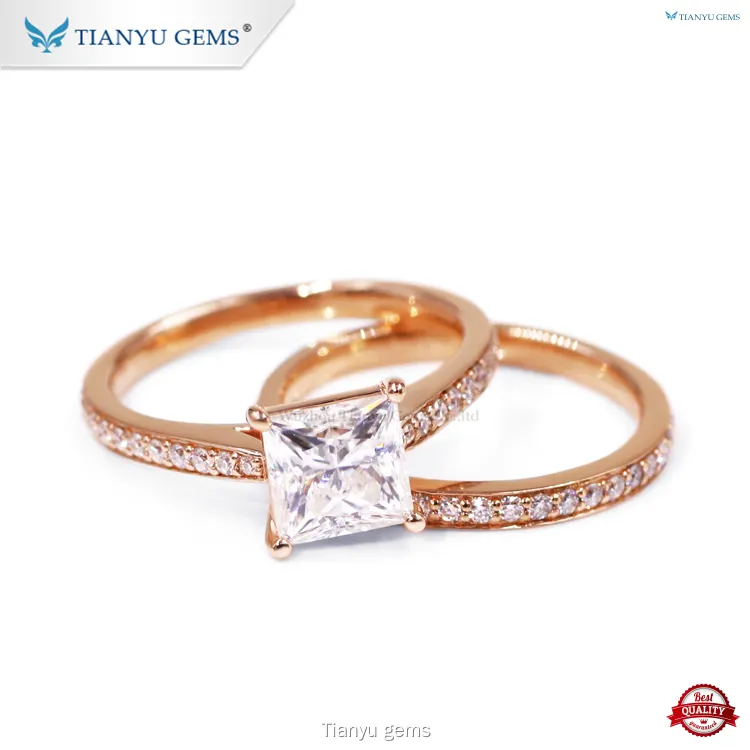 Customized 14K Rose Gold Princess Cut Moissanite Diamond Ring 1