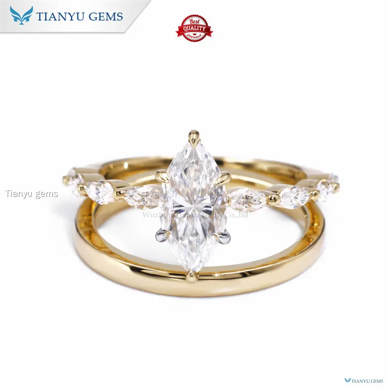 14K Yellow Gold Marquise Cut Moissanite Diamond Wedding Ring Set 1
