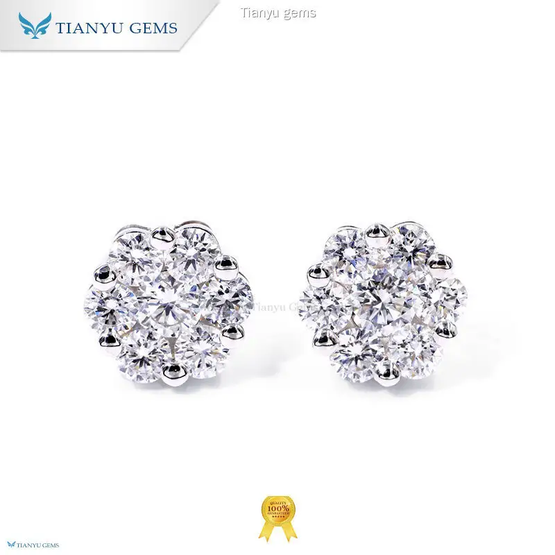 White Gold Flower Stud Earrings with Lab Diamond - Tianyu Gems 1
