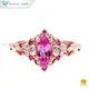 Pink Sapphire Rose Gold Leaf Ring with Moissanite Diamonds 1