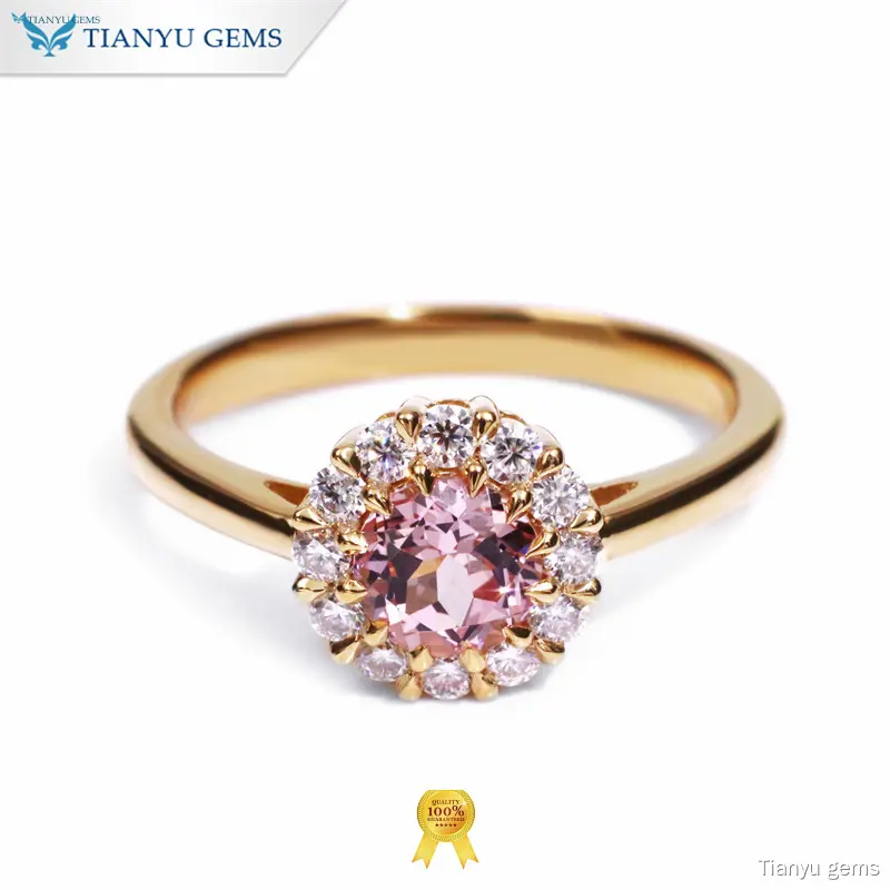 Yellow Gold Pink Sapphire Moissanite Ring - Double Gemstone Ring 1
