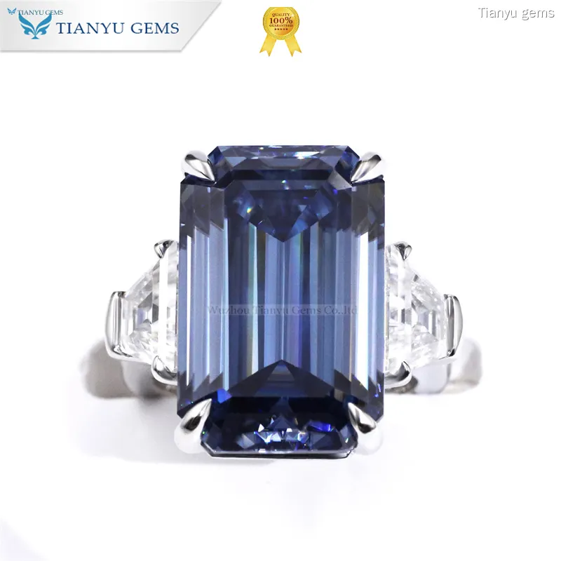 Blue Moissanite Diamond Ring, 4-Prong Classic Style, 14k/18k Gold Polished, Oval Cut 1