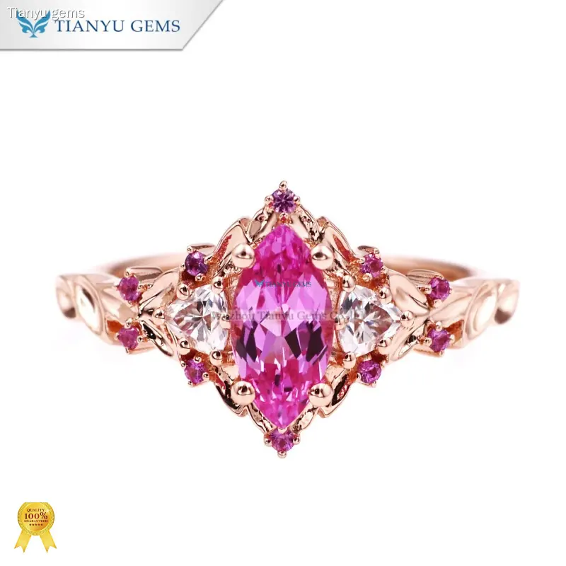 Pink Sapphire Marquise Ring in Rose Gold - Unique Design with Moissanite Diamonds & Pink Sapphire | Perfect Gift for Her 1