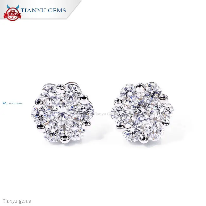 White Gold Flower Diamond Stud Earrings for Women - Tianyu Gems 1