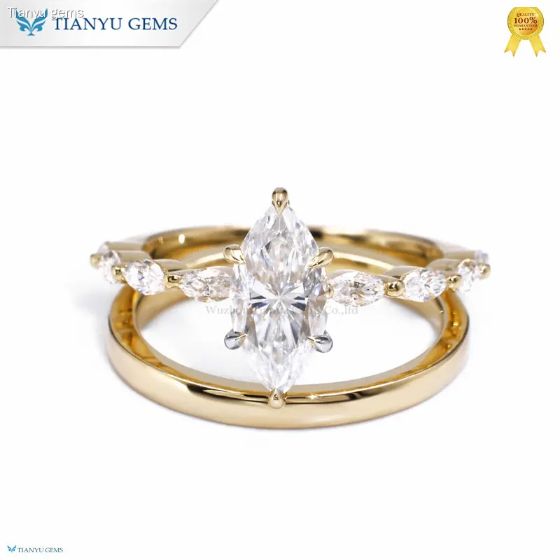 Vintage-Inspired Marquise Cut Ring Set in 14k Yellow Gold - Affordable Elegance 1