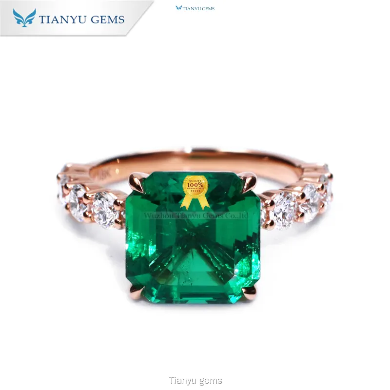 18K Gold Lab Grown Asscher Cut Emerald Ring 1