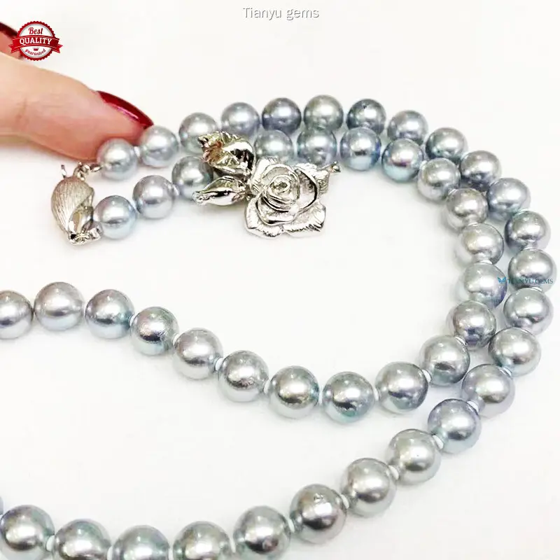 Double Pearl Necklace: White Gold Round Saltwater Pearls 1