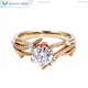 Round Vine Yellow Gold Engagement Ring with Sparkling Moissanite Diamonds 1