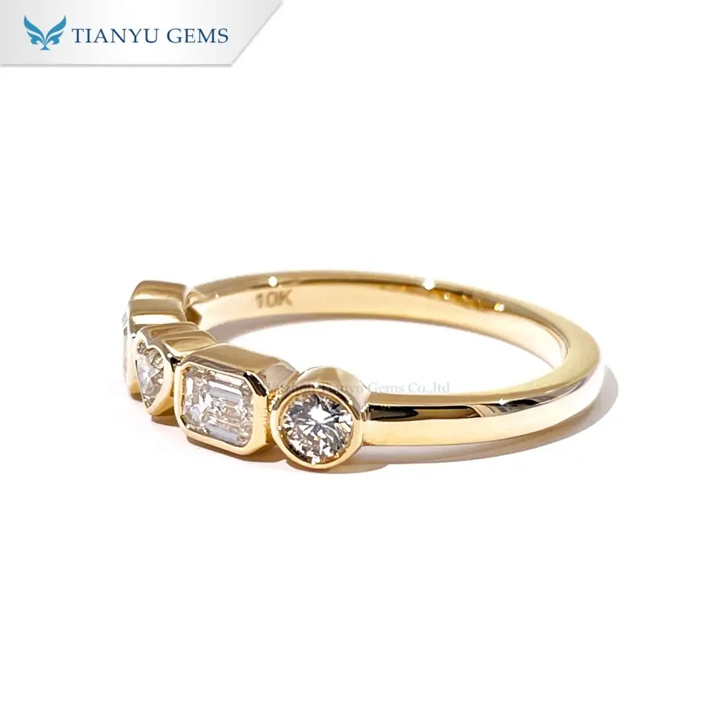 10K Yellow Gold Multi-Shape Lab Diamond Bezel Ring | 5-Stone Mixed