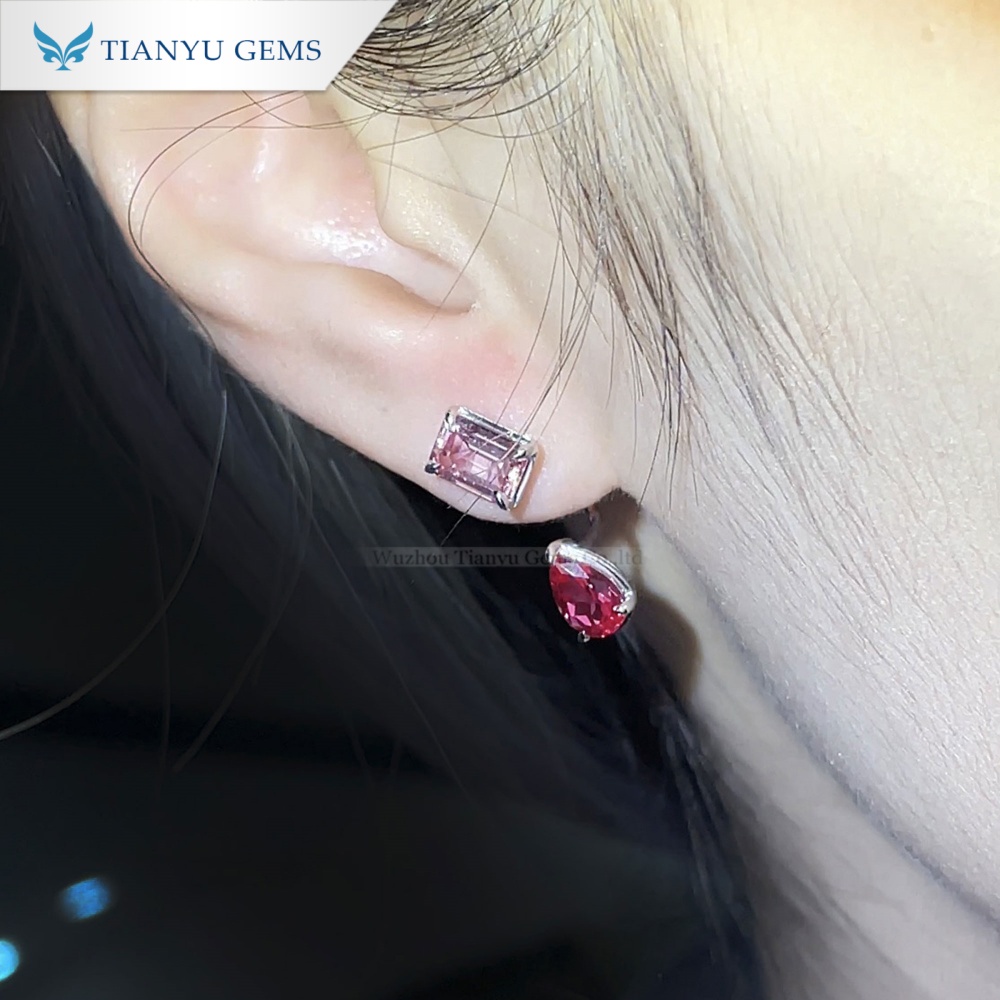 Brincos pendentes em ouro branco 18K com morganita e safira padparadscha 7