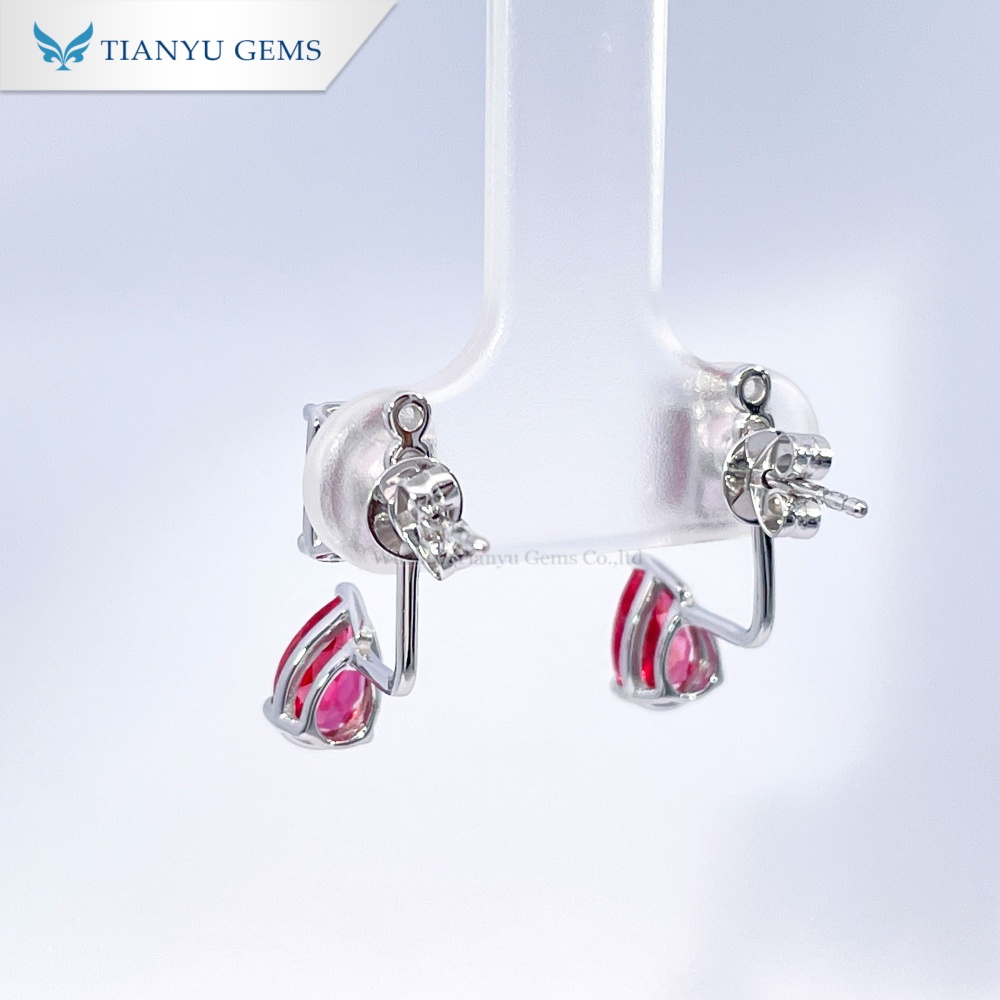 Brincos pendentes em ouro branco 18K com morganita e safira padparadscha 9