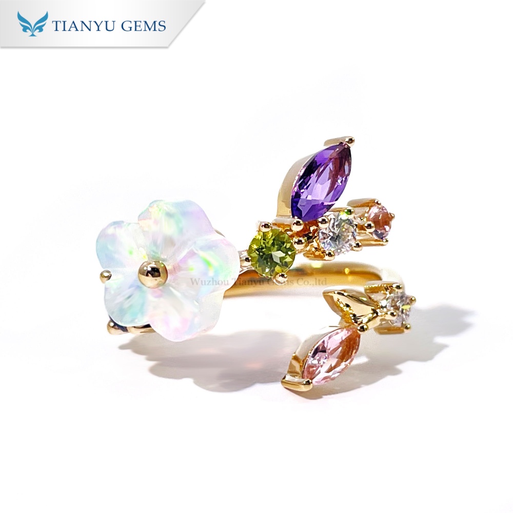 Anel de flor com opala sintética em ouro 18K | OEM e atacado | Tianyu Gems 7