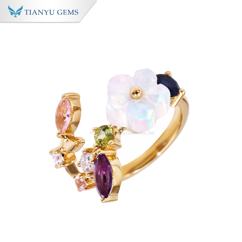 Anel de flor com opala sintética em ouro 18K | OEM e atacado | Tianyu Gems 8