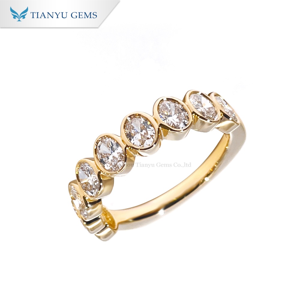 14K 옐로우 골드 타원형 랩 다이아몬드 베젤 밴드 | 0.9캐럿 DEF 무색 하프 이터니티 링 6