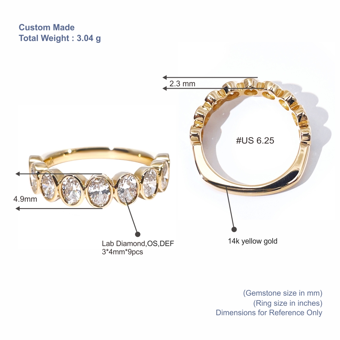 14K 옐로우 골드 타원형 랩 다이아몬드 베젤 밴드 | 0.9캐럿 DEF 무색 하프 이터니티 링 8