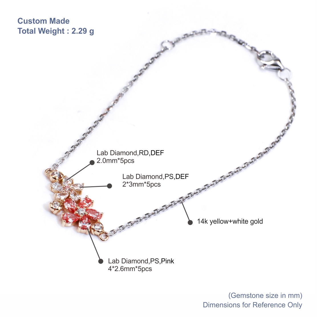 Pulseras na may Bulaklak na Diamond na Gawa sa Lab na Gawa sa 14K Two-Tone Gold | OEM at Pakyawan na Pasadyang Alahas 9