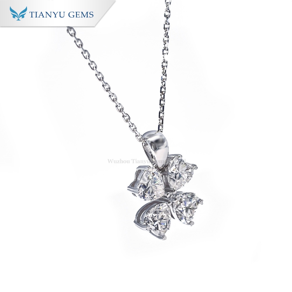 14K White Gold Moissanite Four-Leaf Clover Necklace | DEF Color Heart Cut Petals | Symbolic Lucky Pendant 9