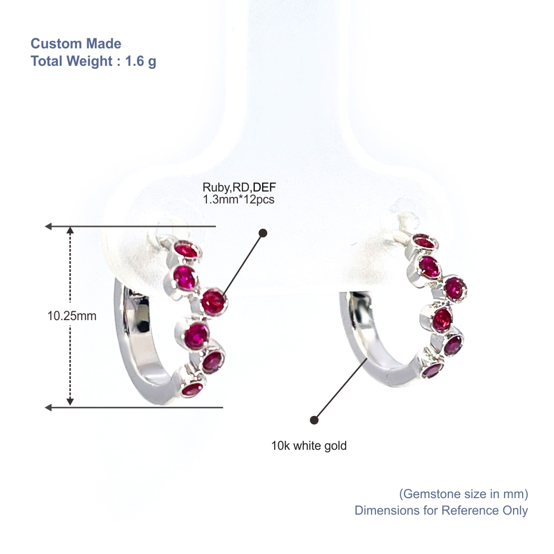Set Cincin dan Anting Ruby Emas Putih 10K – Set Perhiasan Ruby Potongan Bulat 10