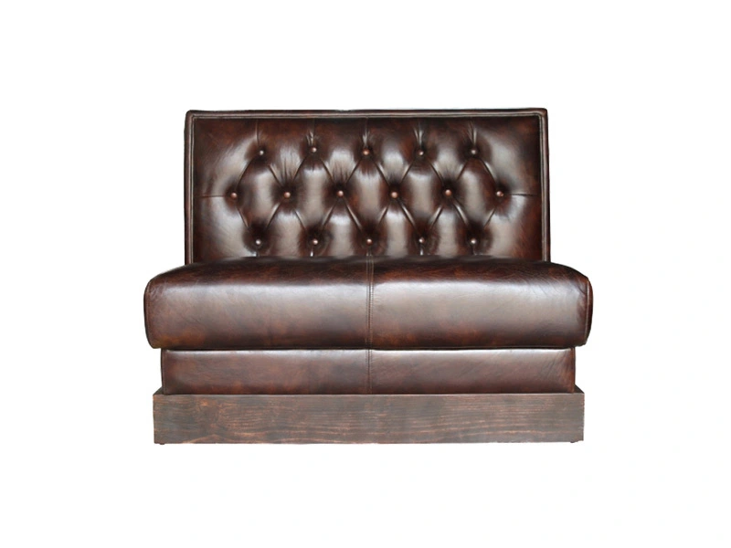 Antique Genuine Leather Booth Seating With Buckle Design Wide Cushion For Restaurant Club 1