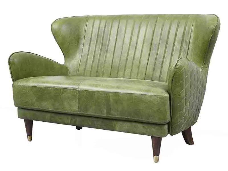 Mid-century Green Soft Leather Sofa 2S 1