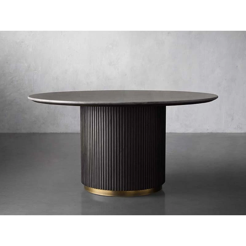 Faddish Striated Round Oak Wood and Brass Dining Table Living Room Modern Dining Table set 1