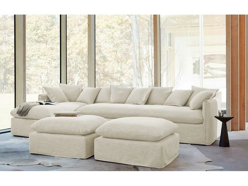 White Fabric Living Room Sectional Couch Sofa Hardwood Frame And Solid Stainless Steel Legs Sectional Couch Sofa 1