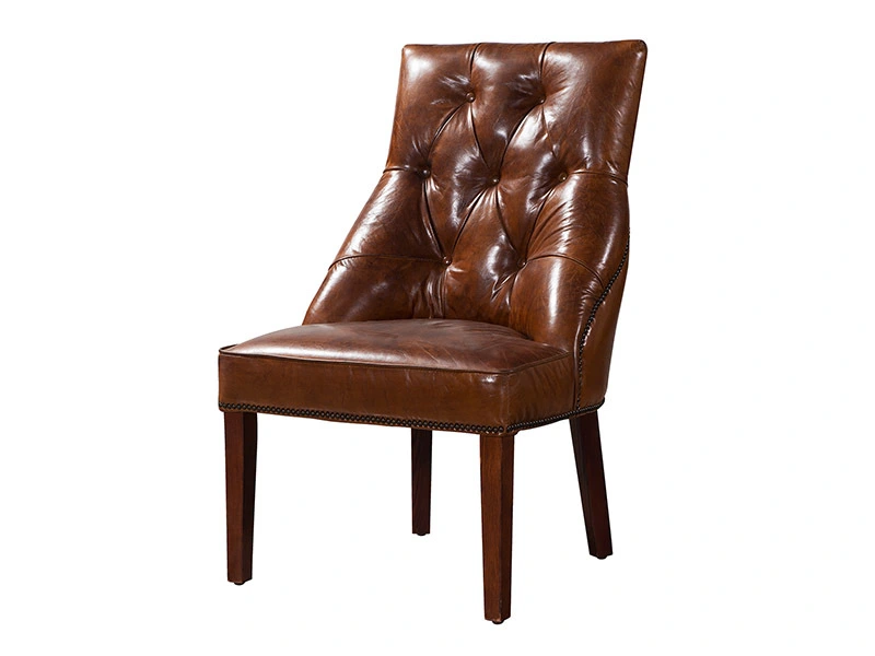 Retro Tufted Back Leather Dining Chair 1