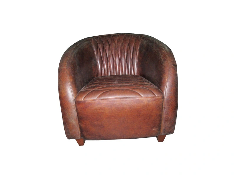 Retro Brown Leather Office Chair With Aluminium Back For Living Room Office Hotel Lobby Club 1