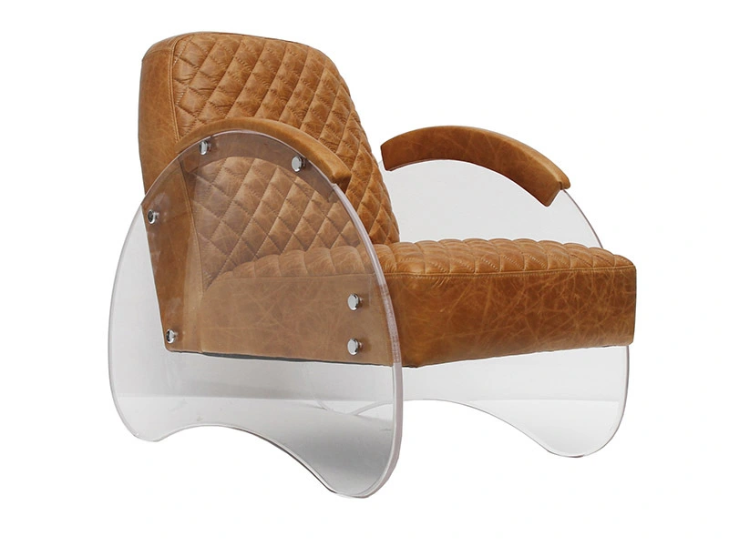 Antique Leather Modern Transparent Acrylic Armchair 1