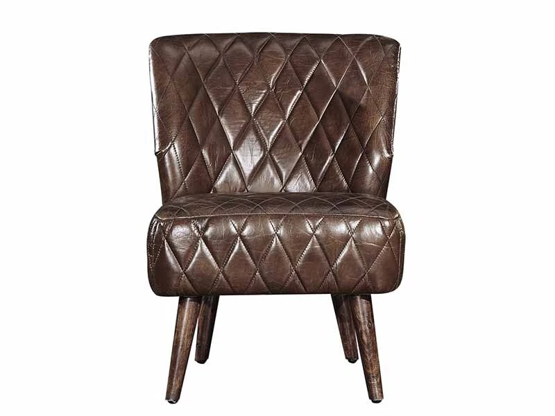 Diamond Back and Seat Vintage Leather Dinning Chair 1