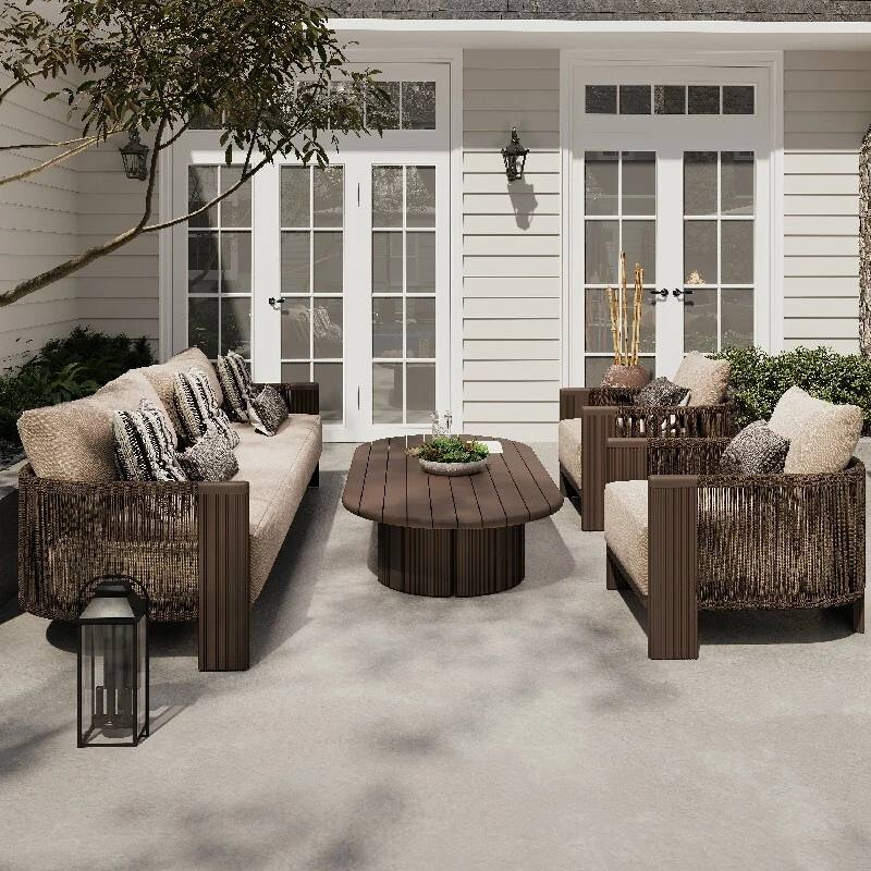 Defaico Aluminum Outdoor Rope-Woven Lounge Seating Set with Cushions 1