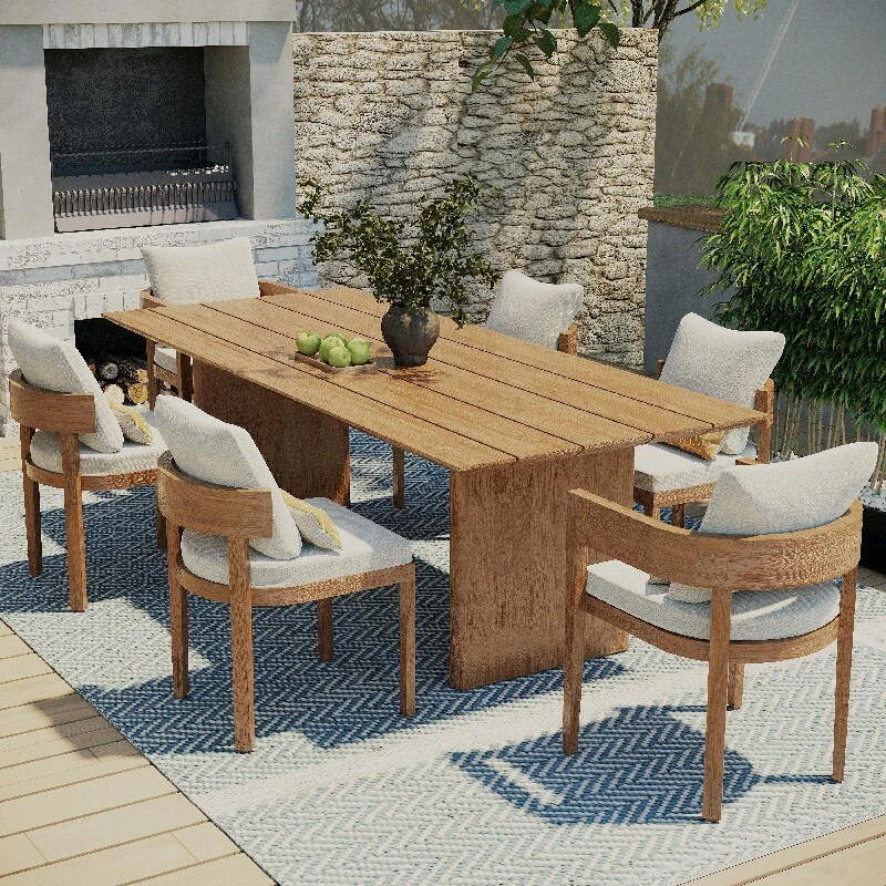 Defaico Teak Outdoor Garden Dining Set with Cushions 1